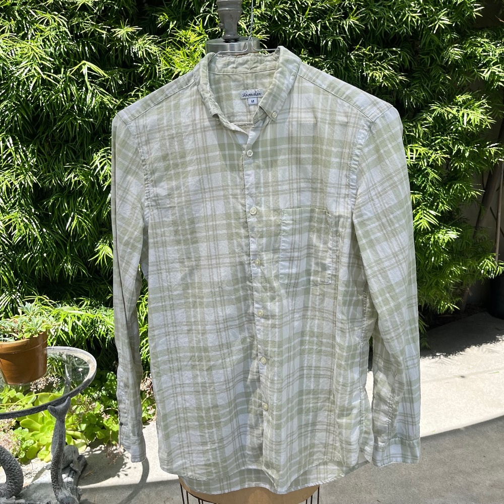 Steven Alan Plaid Long Sleeve Button Down Men's M Light Sage Green
